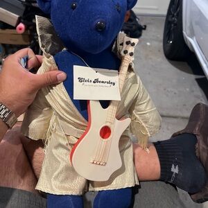 Blue Teddy Bear with Gold Outfit and Guitar